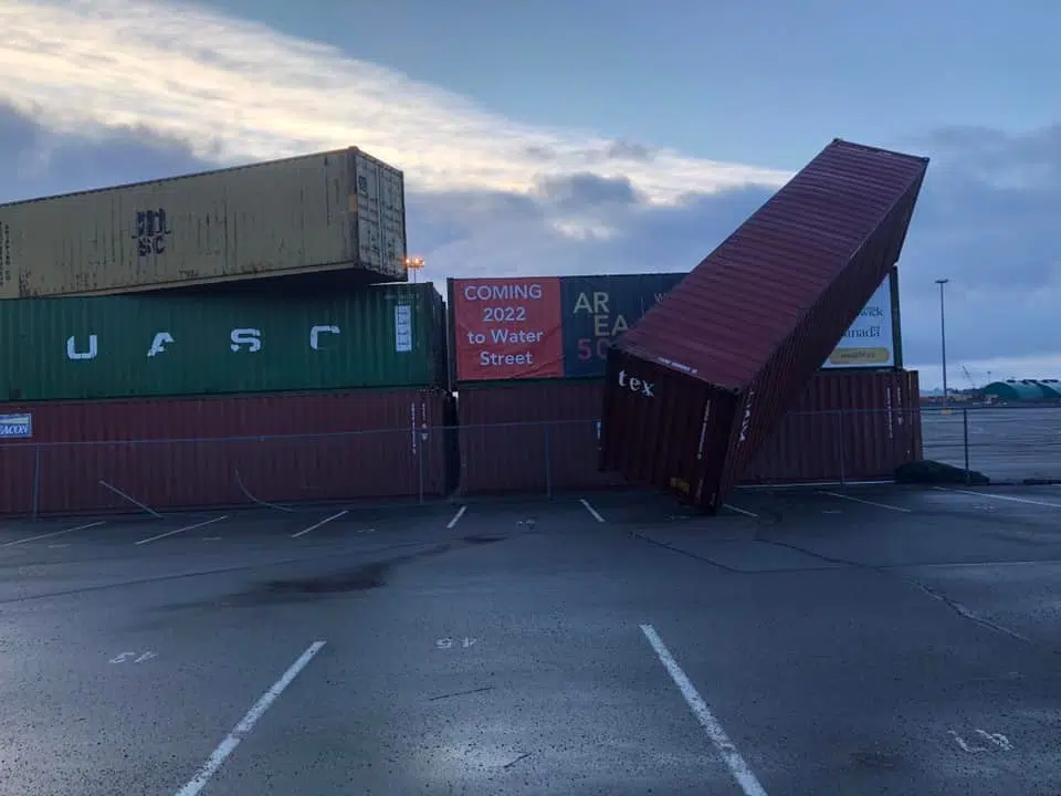 Wind Topples Heavy Containers On Long Wharf