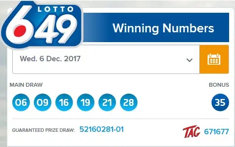 Winning Lotto 649 TAG Number Ticket Purchased in Moncton