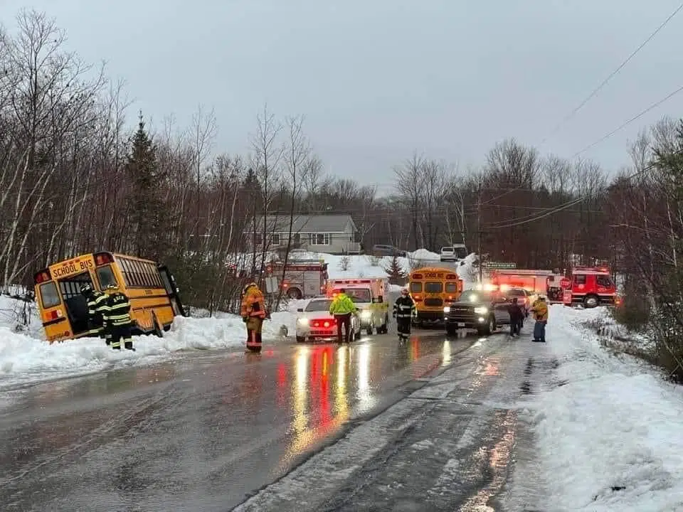 School bus slides off road   (Updated: 10:30 a.m.)