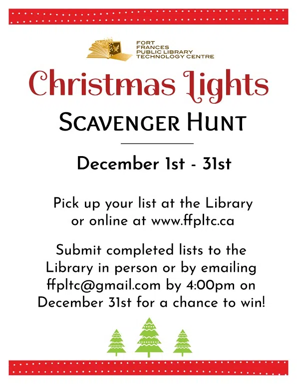 CHRISTMAS LIGHTS SCAVANGER HUNT - FORT FRANCES LIBRARY - NADINE COSUINEAU INTERVIEW