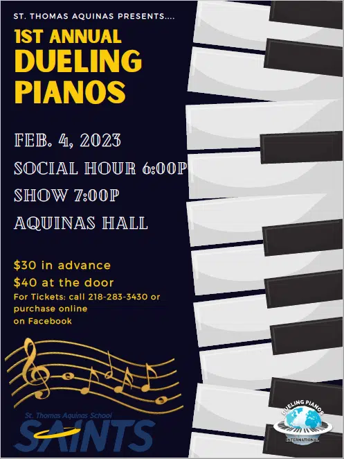 1st Annual "Dueling Pianos" - Saint Thomas Aquinas School In I-Falls - Andrea Pastor Interview