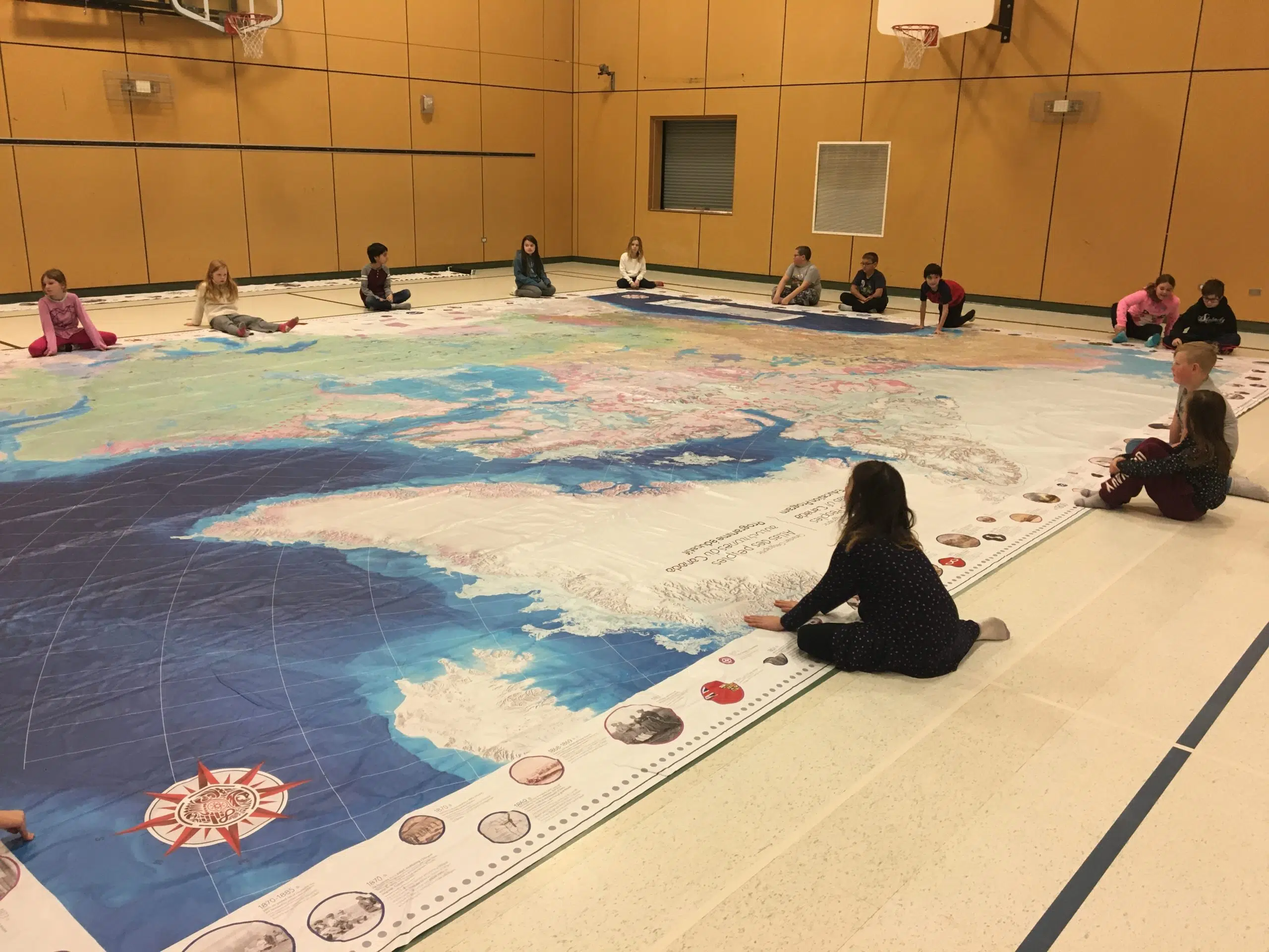 New Prospect Students Learning History With Giant Floor Map