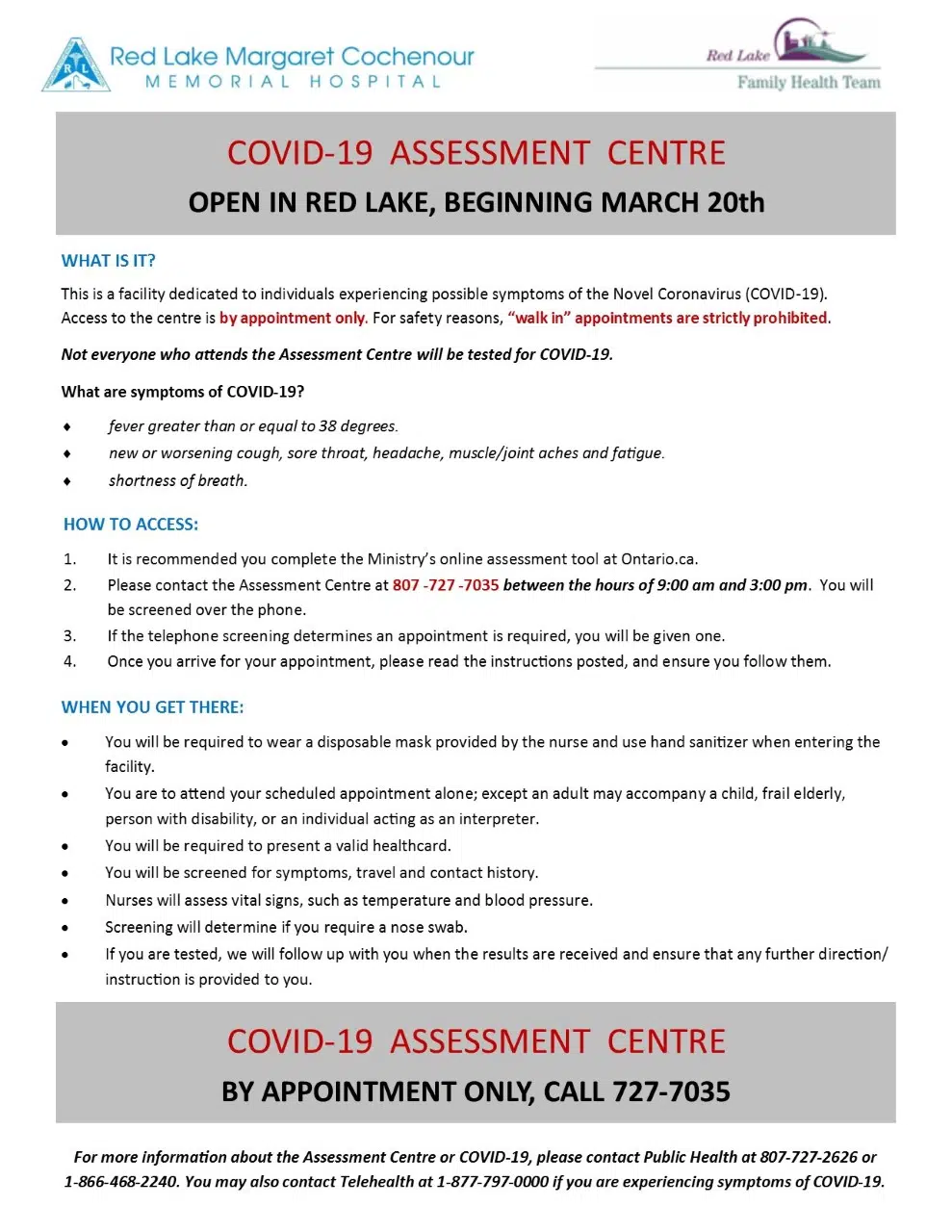 Red Lake COVD-19 Assessment Centre Open