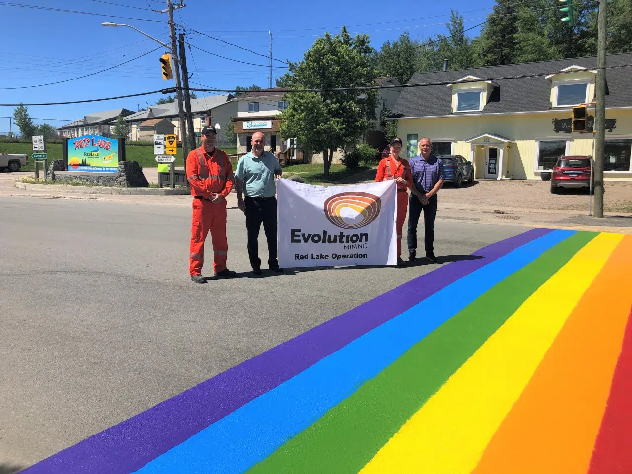 Rainbow Crosswalk Sign Of Acceptance In Red Lake