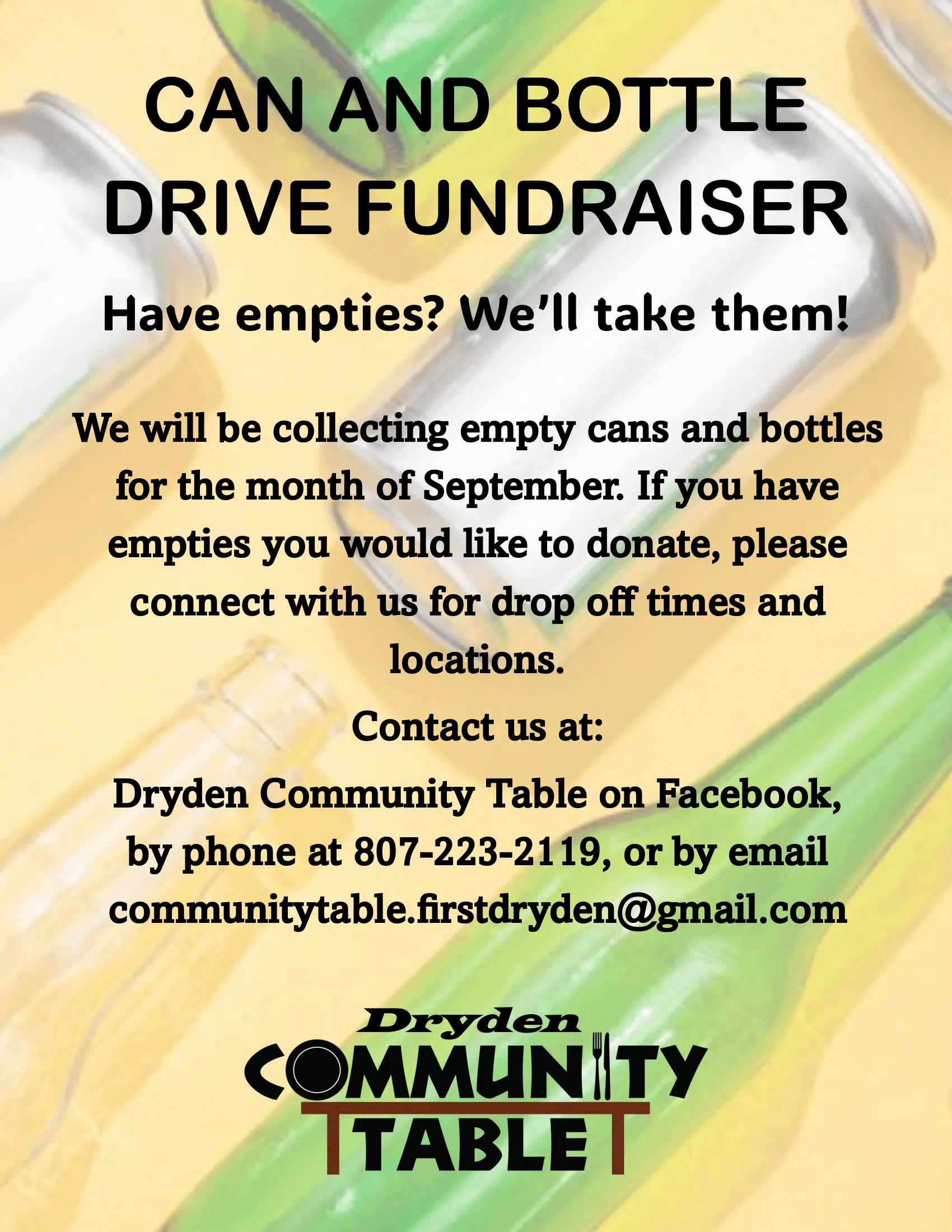 Can And Bottle Drive Fundraiser CKDR
