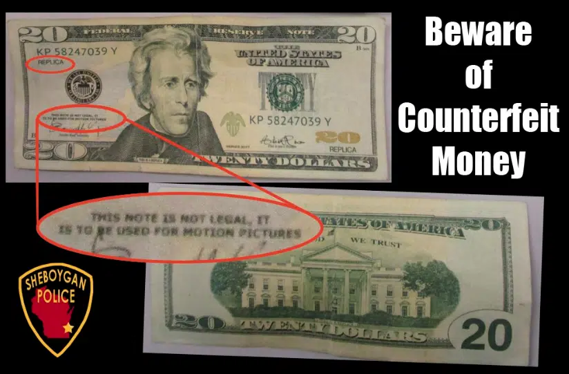 Counterfeit $20 Bills Circulating Sheboygan