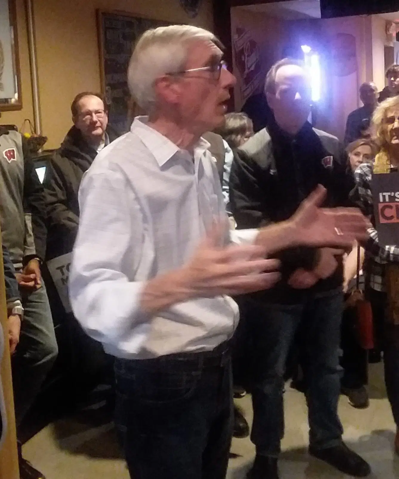 Evers makes a School Bus Tour stop in Manitowoc Friday Night 