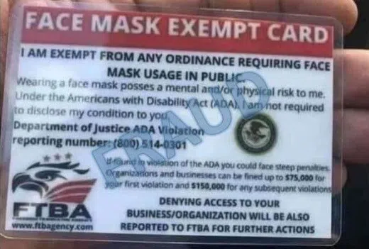 Phony Mask Exemption Cards Making the Rounds