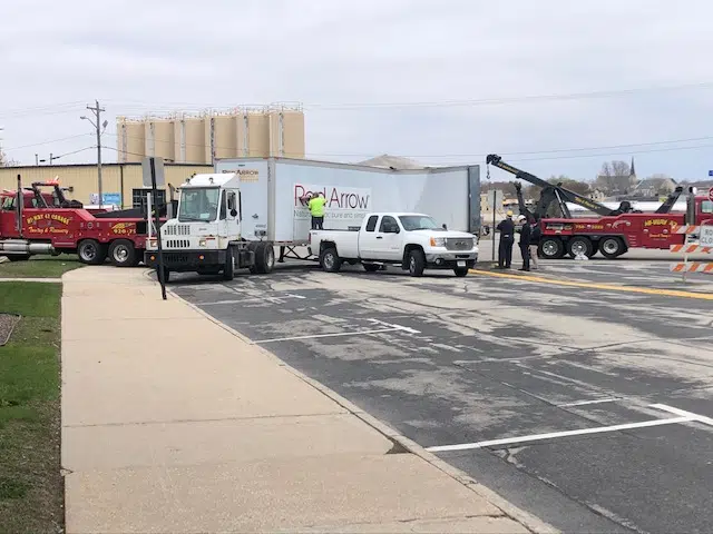 Loaded Semi-Trailer Breaks in Half Near Manitowoc Post Office