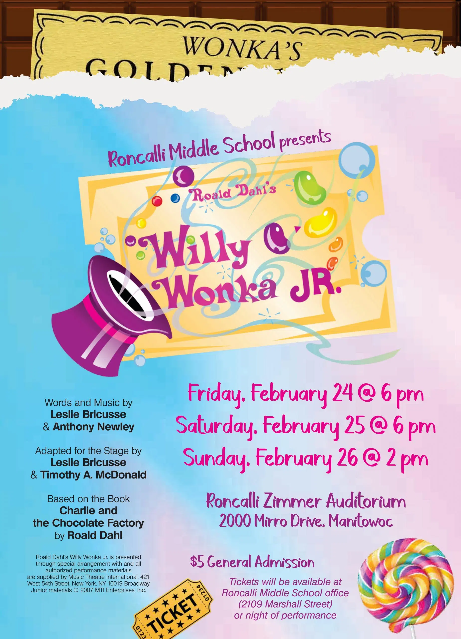 Roncalli Middle School to Put on a Rendition of Willy Wonka Jr.