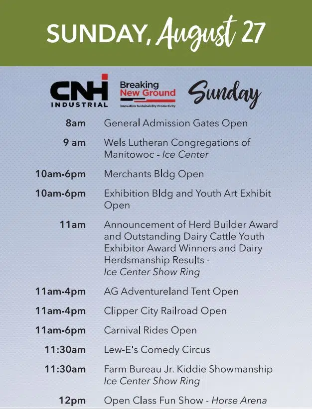 Manitowoc County Fair Schedule Sunday Seehafer News