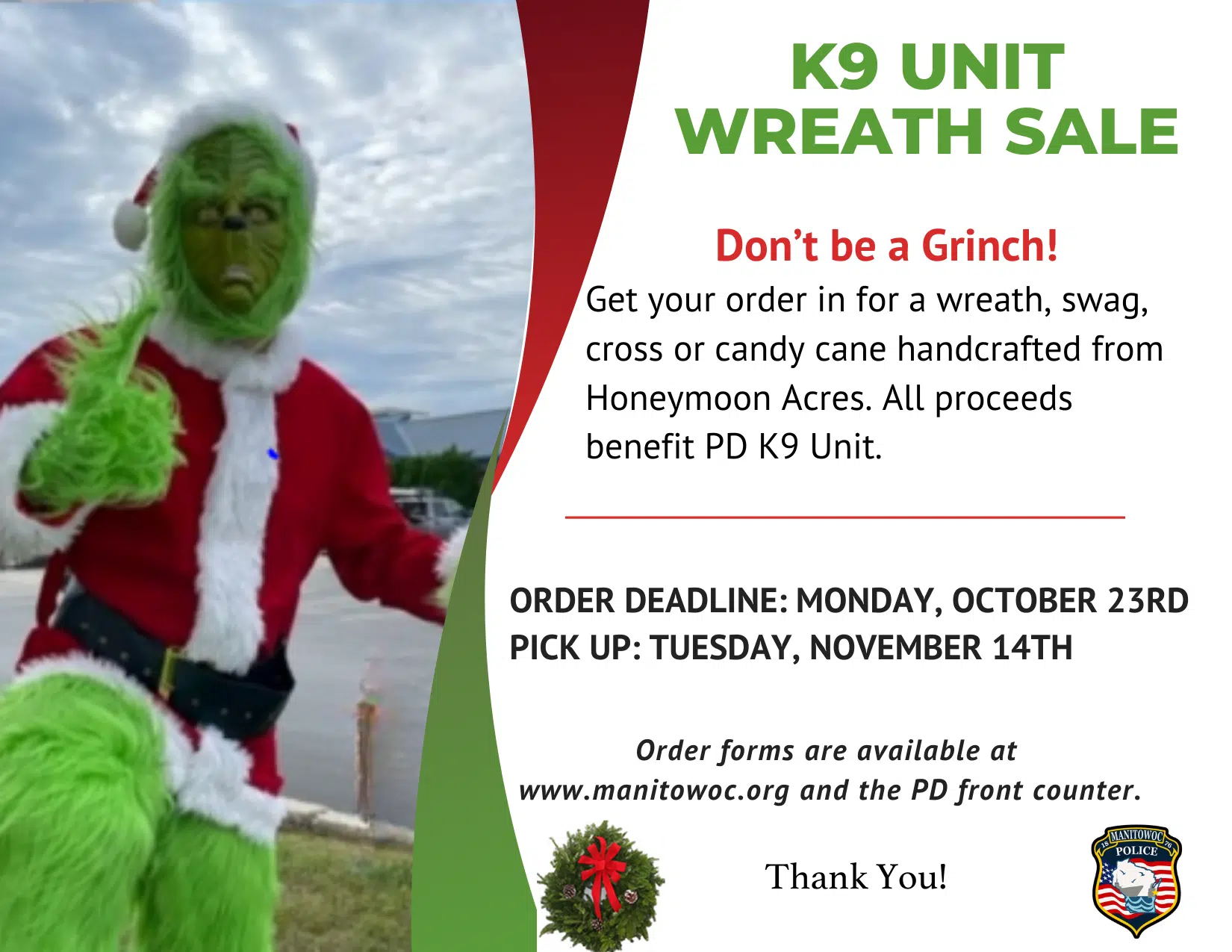 Manitowoc Police Department Once Again Selling Wreaths to Fund K9 Unit