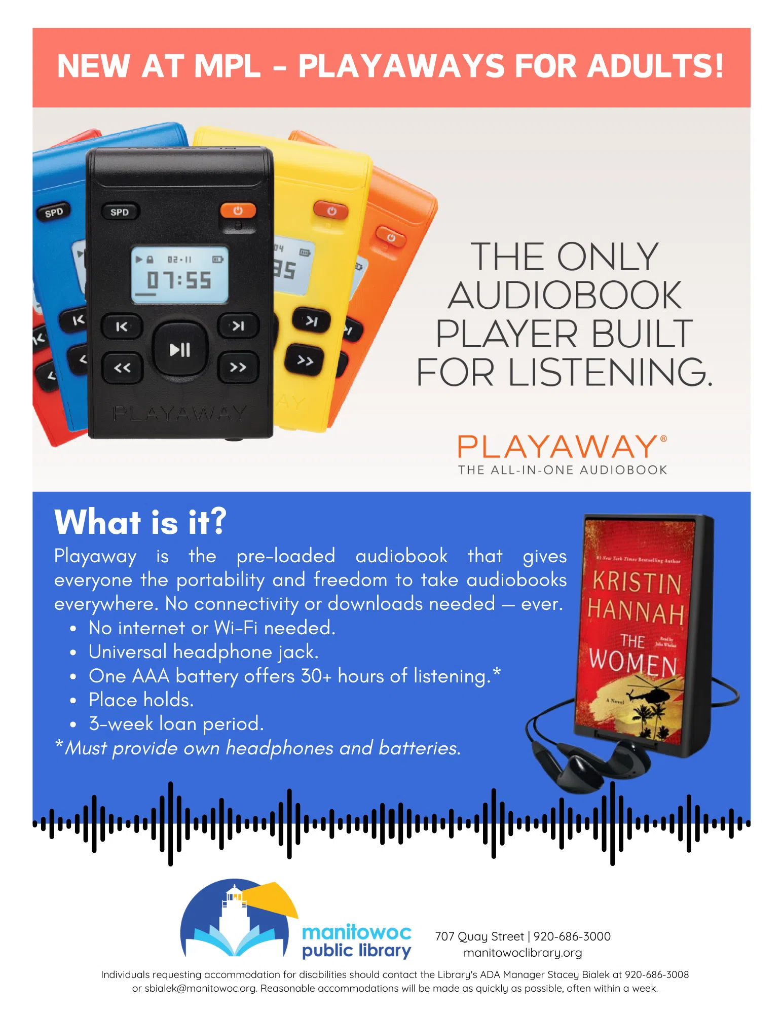 Check Out the Latest Playaways for Adults at Manitowoc Public Library!