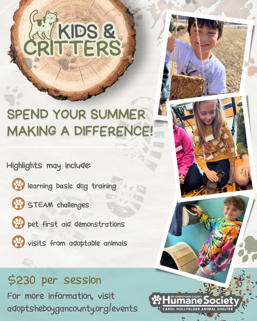 Humane Society of Sheboygan County Holding Kids and Critters Summer Programs