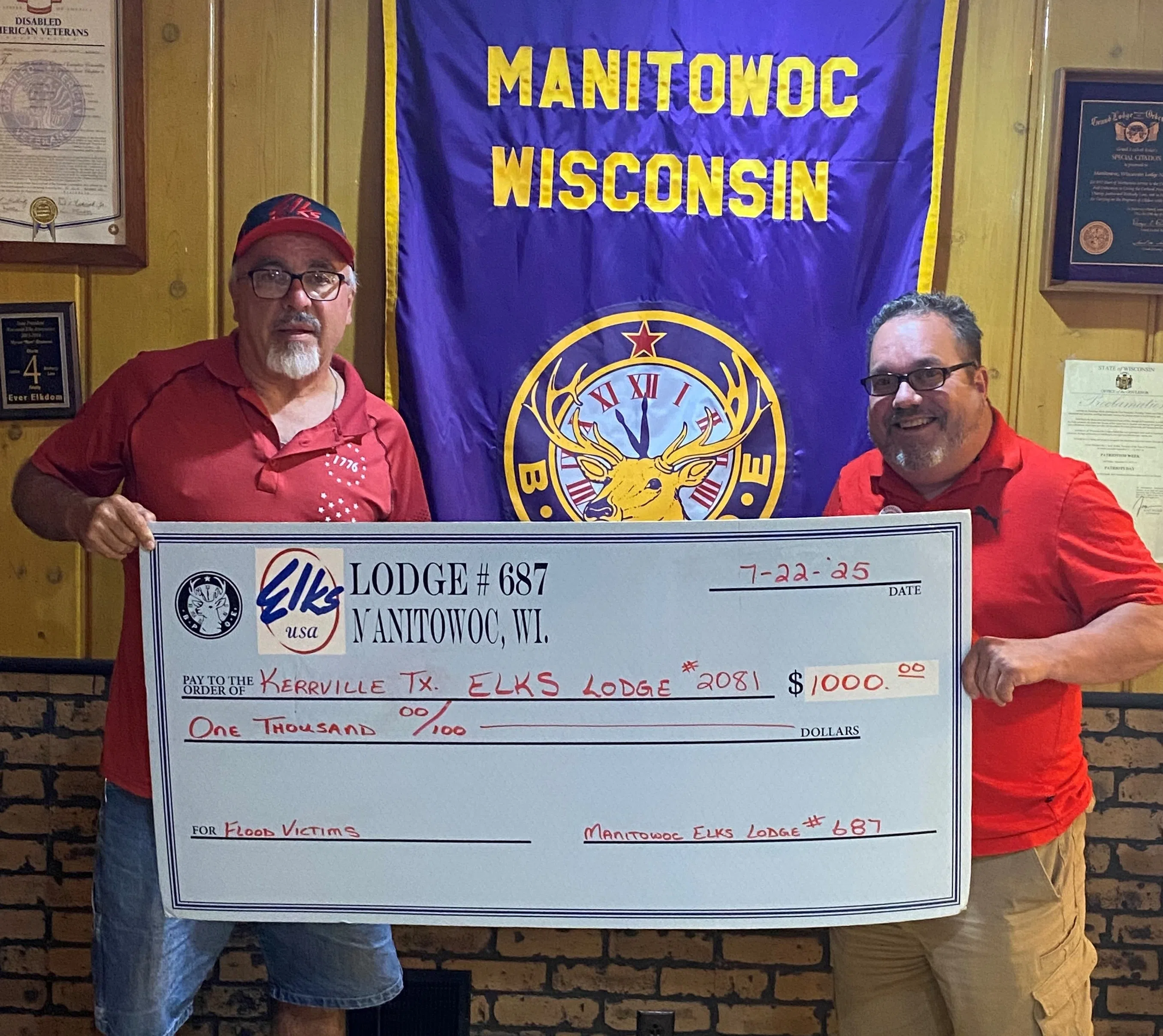 Manitowoc Elks Lodge Supports Texas Flood Relief