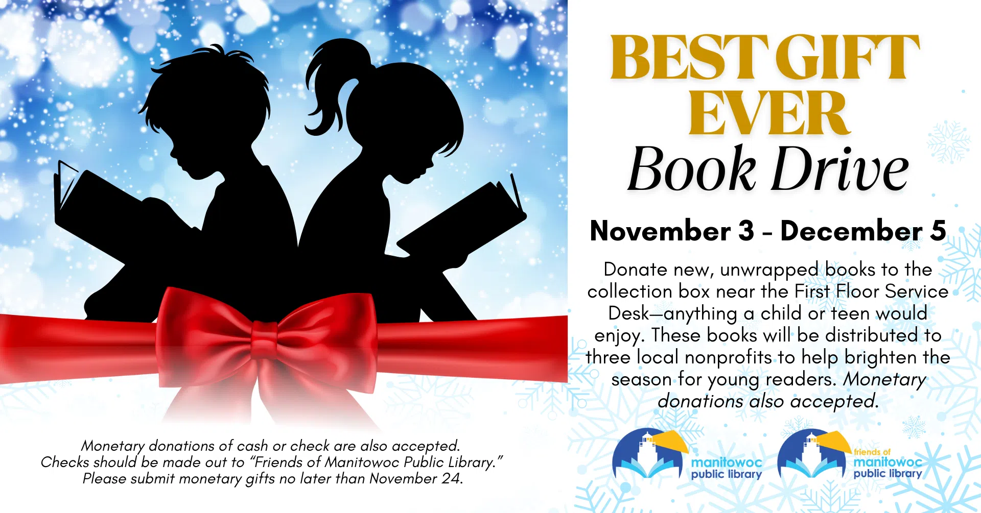 Manitowoc Public Library's "Best Gift Ever" Book Drive Donates Over 500 Books!