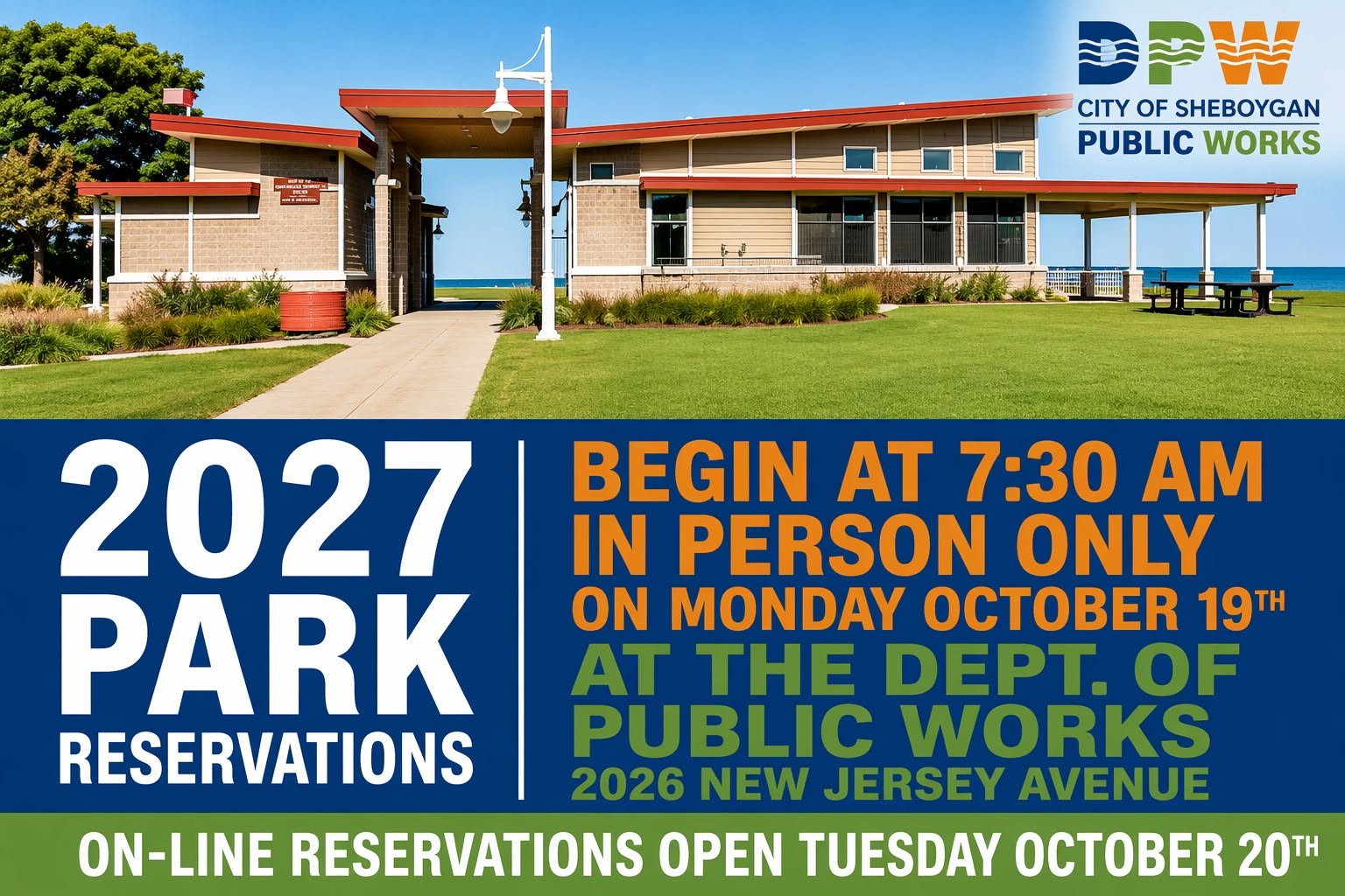 With Park Closures Imminent, Sheboygan DPW Accepting 2027 Rental Reservations