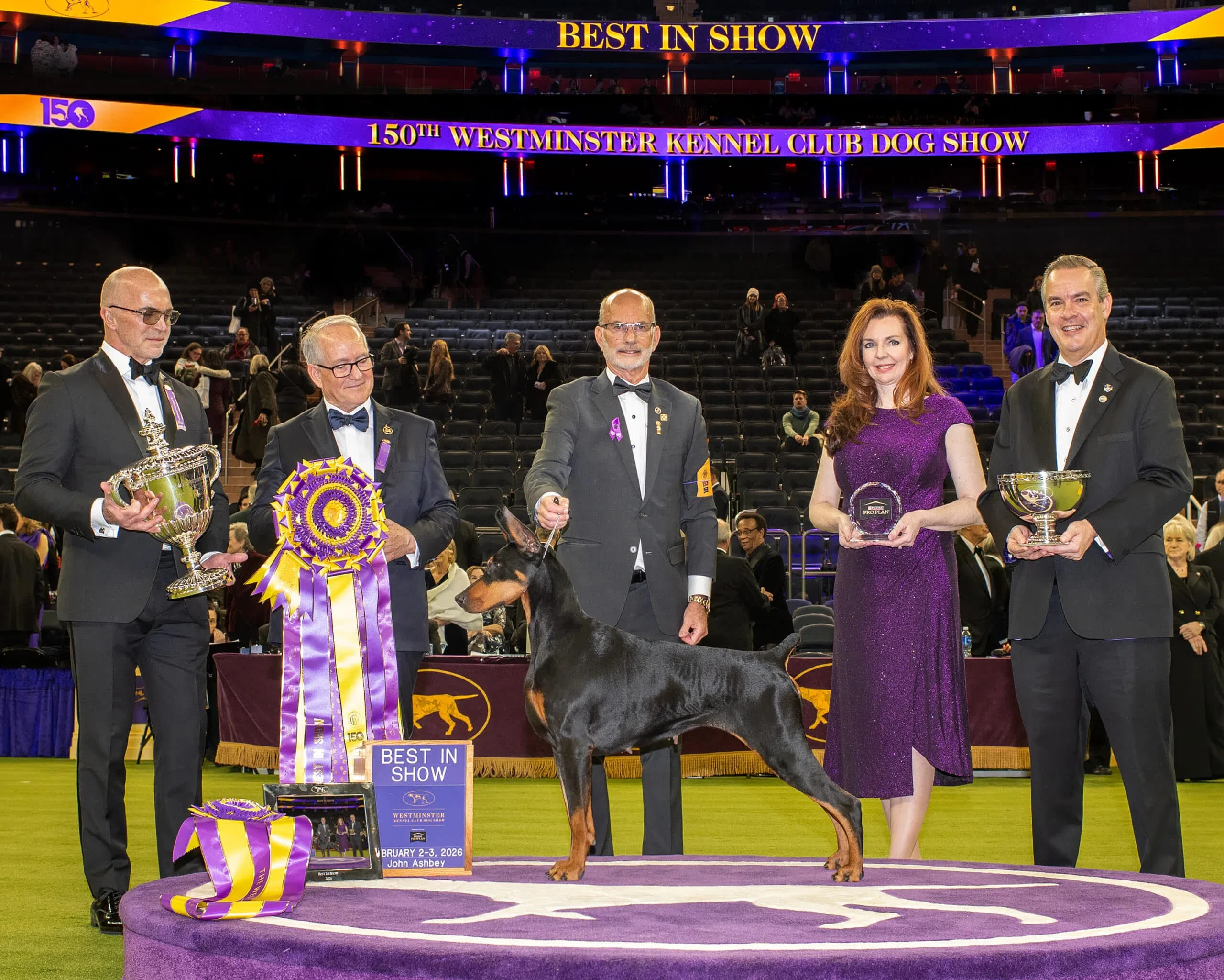 Penny the Doberman - with Canadian roots - won Best in Show at Westminster Kennel Club Dog Show in NYC! Sean Kelly and Mariam Serkal congratulate co-owners Greg and Theresa