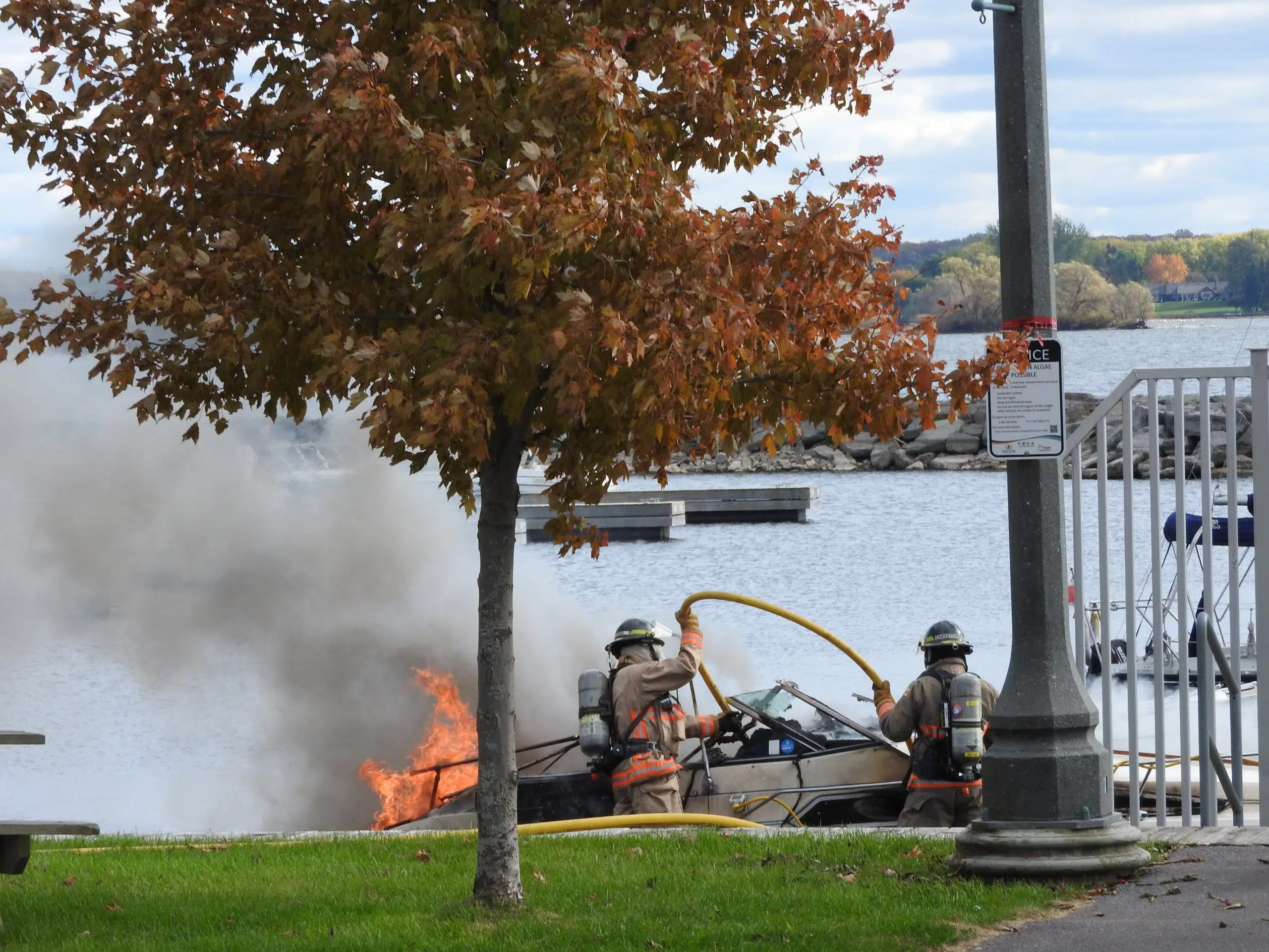 Boat fire at Meyers Pier in Belleville
