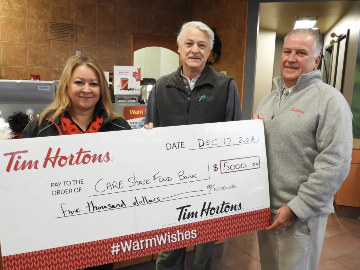 Tim Horton's donation to Trenton food bank