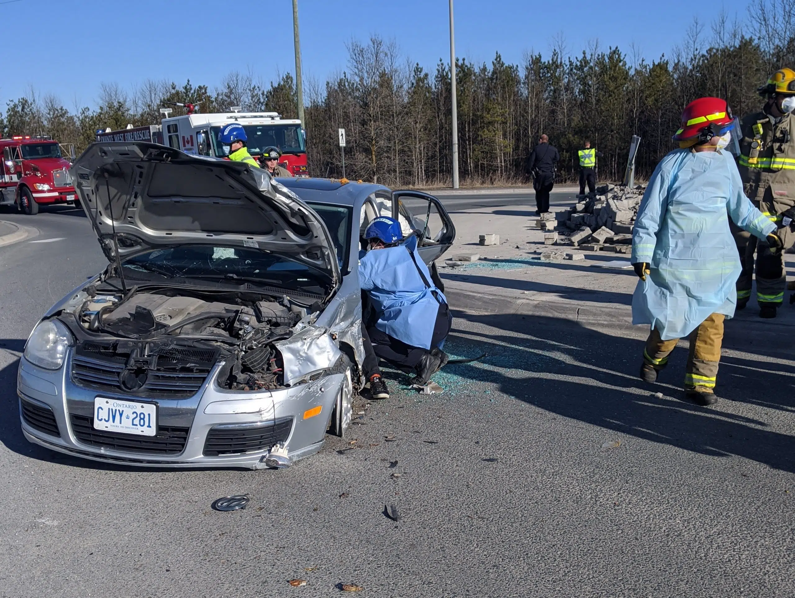 Responders take COVID precautions at crash site Thursday