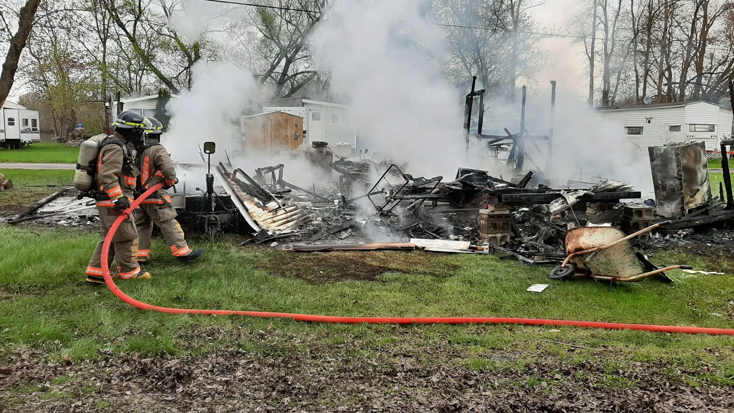 Woman suffers second degree burns in morning RV park fire