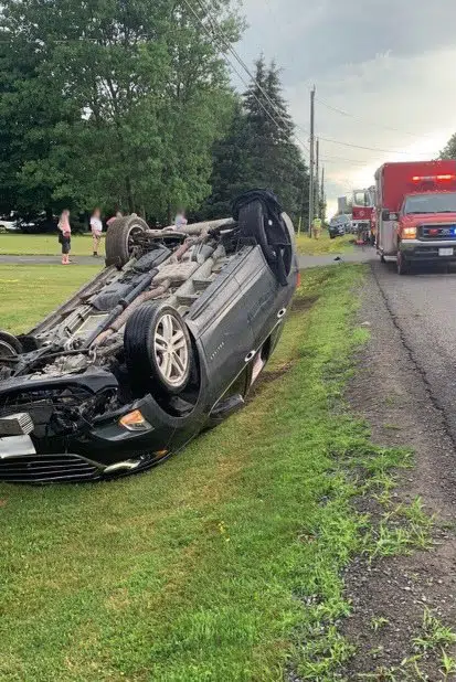 Car ends up on its roof