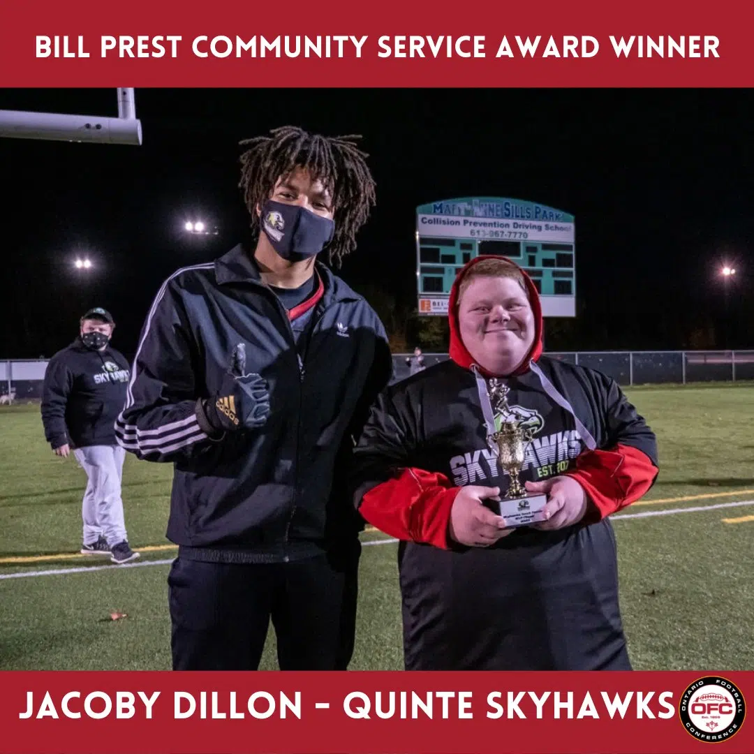 Quinte Skyhawk honoured by Ontario Football Conference
