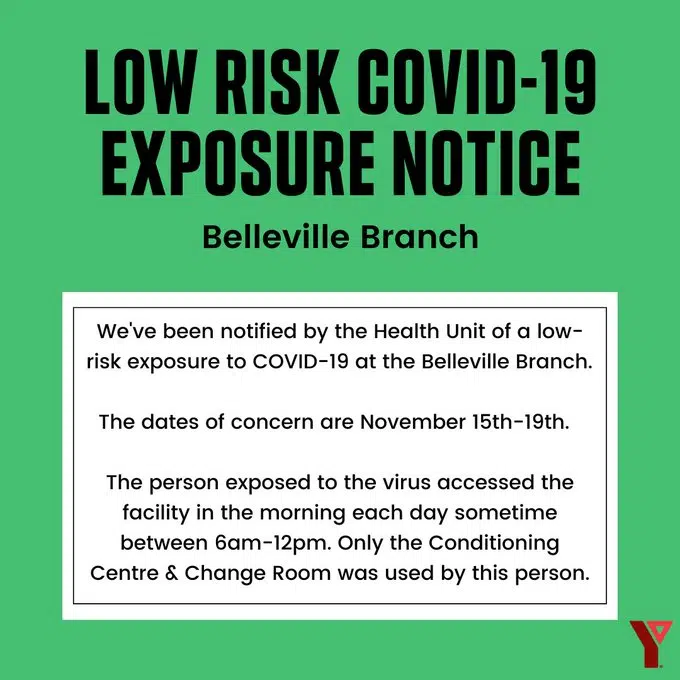 COVID-19 notice from Belleville YMCA