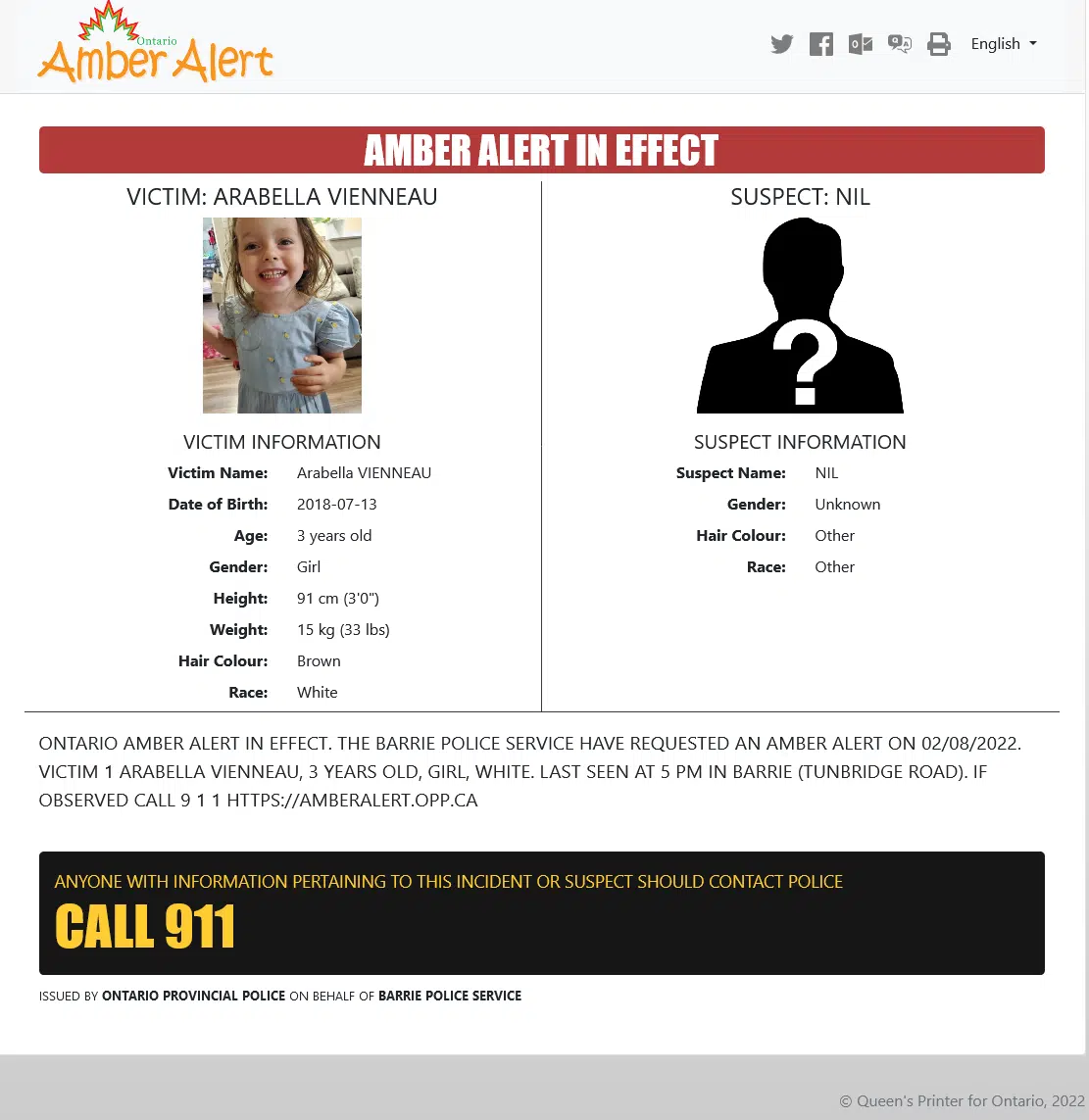 Amber Alert issued for young girl