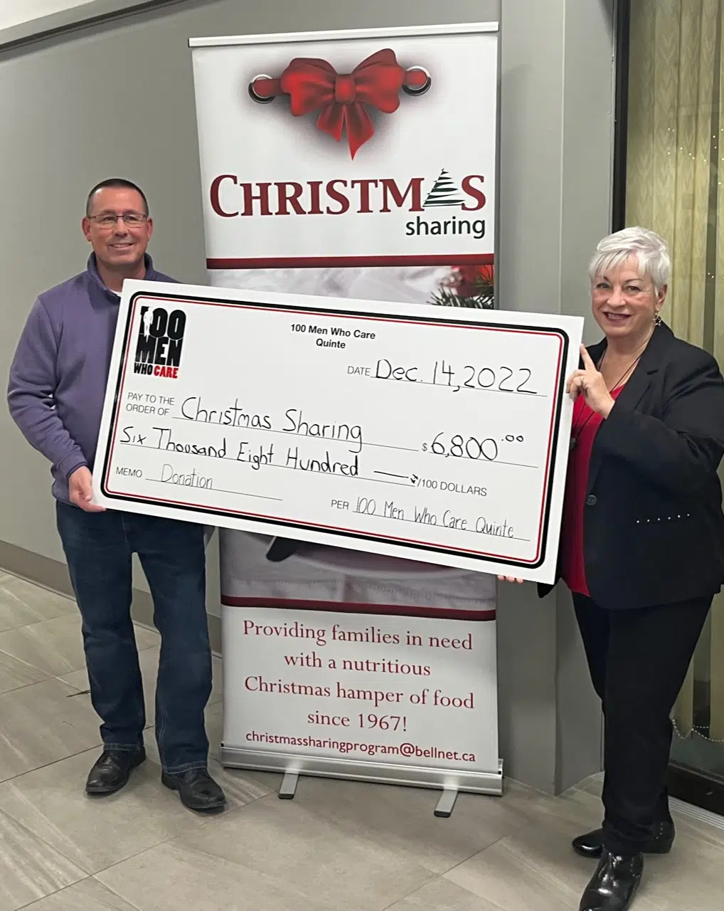 100 Men Who Care Quinte support Christmas Sharing Program