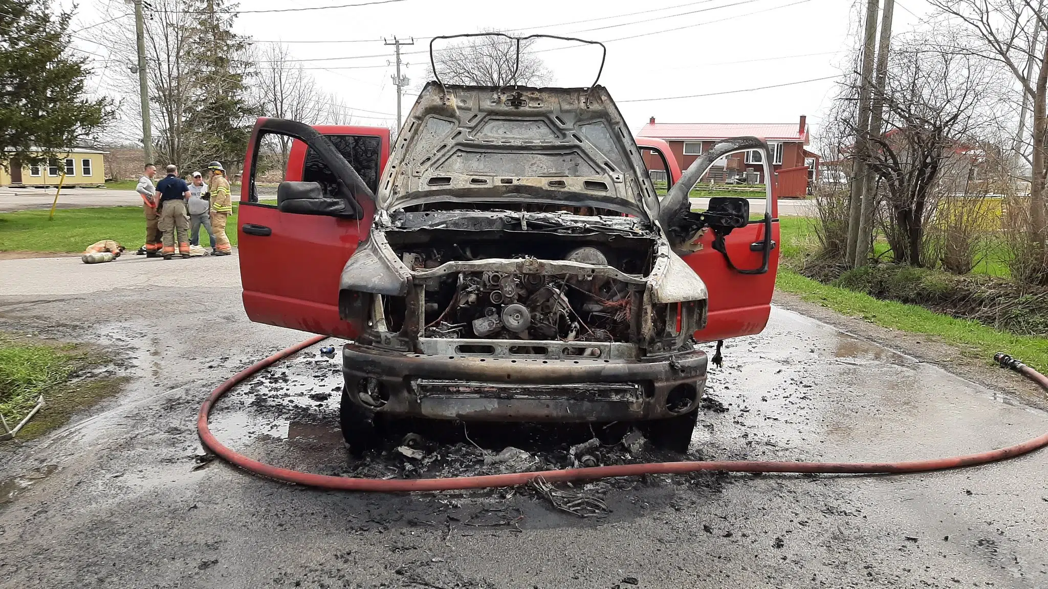 Pickup truck destroyed in vehicle fire
