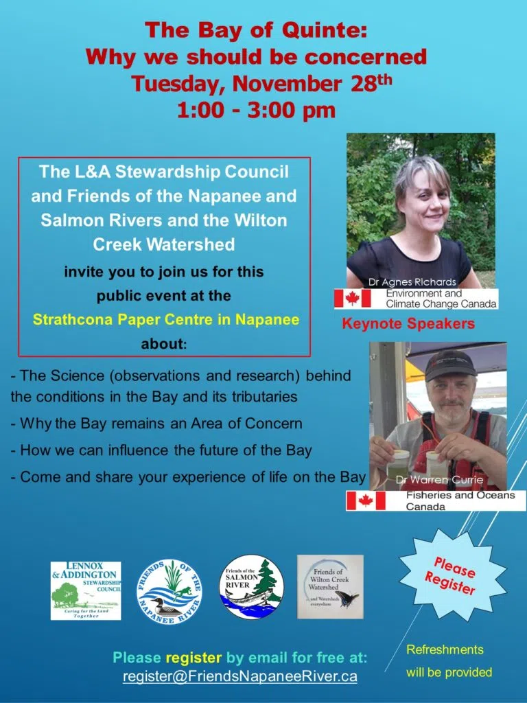 Presentation on the state of the Bay of Quinte Tuesday in Napanee