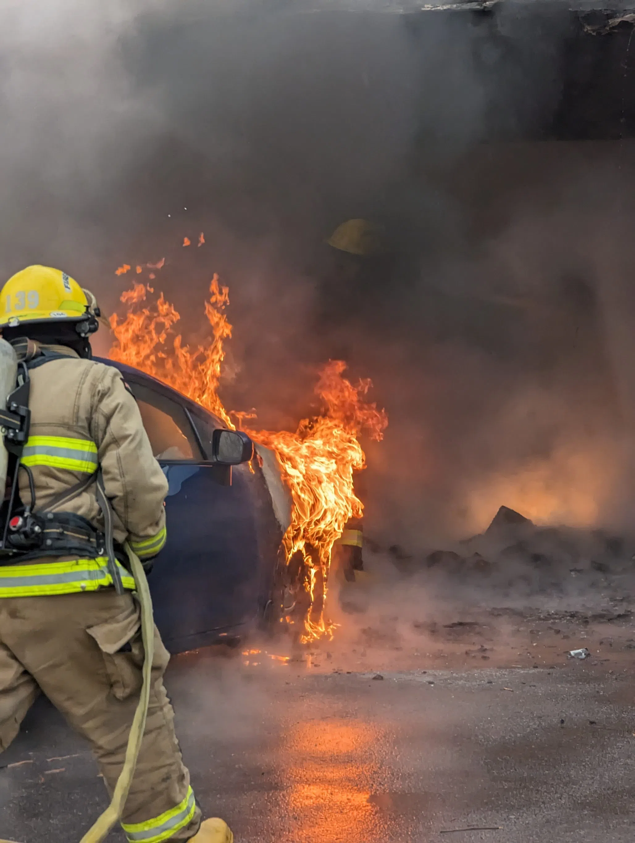 Garage and car destroyed by flames