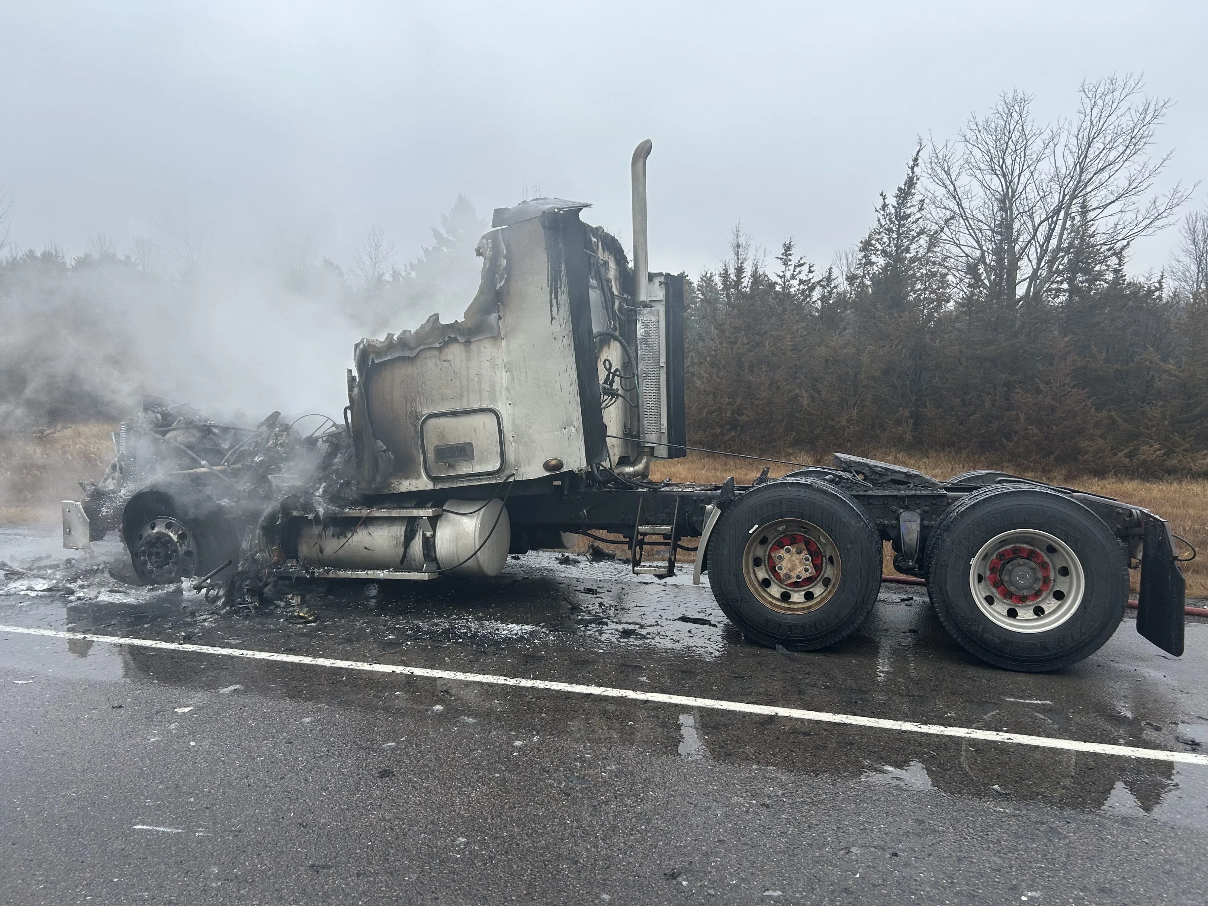 Semi truck fire on Highway 401
