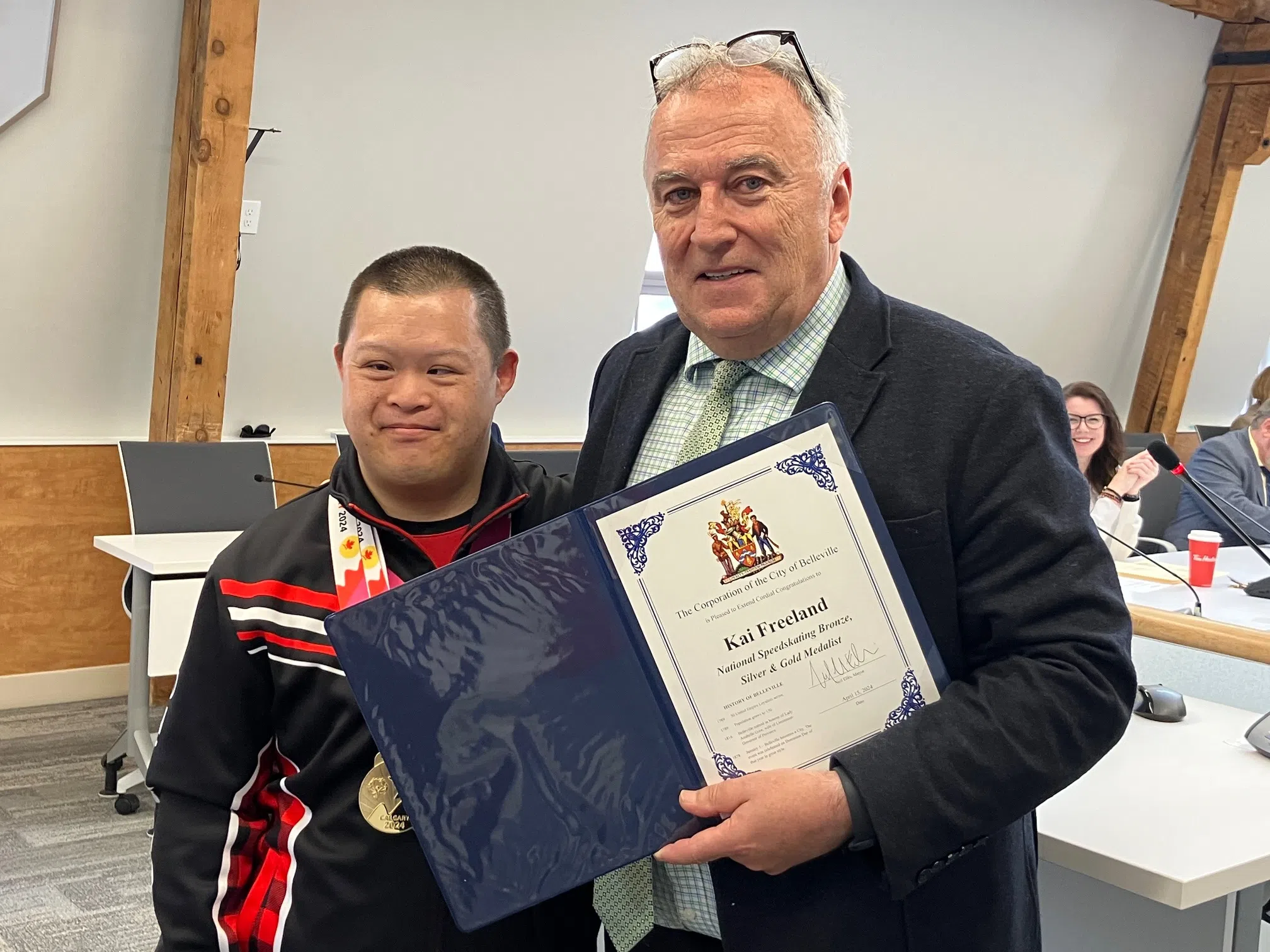 Gold medal winning speed skater recognized by Belleville Council
