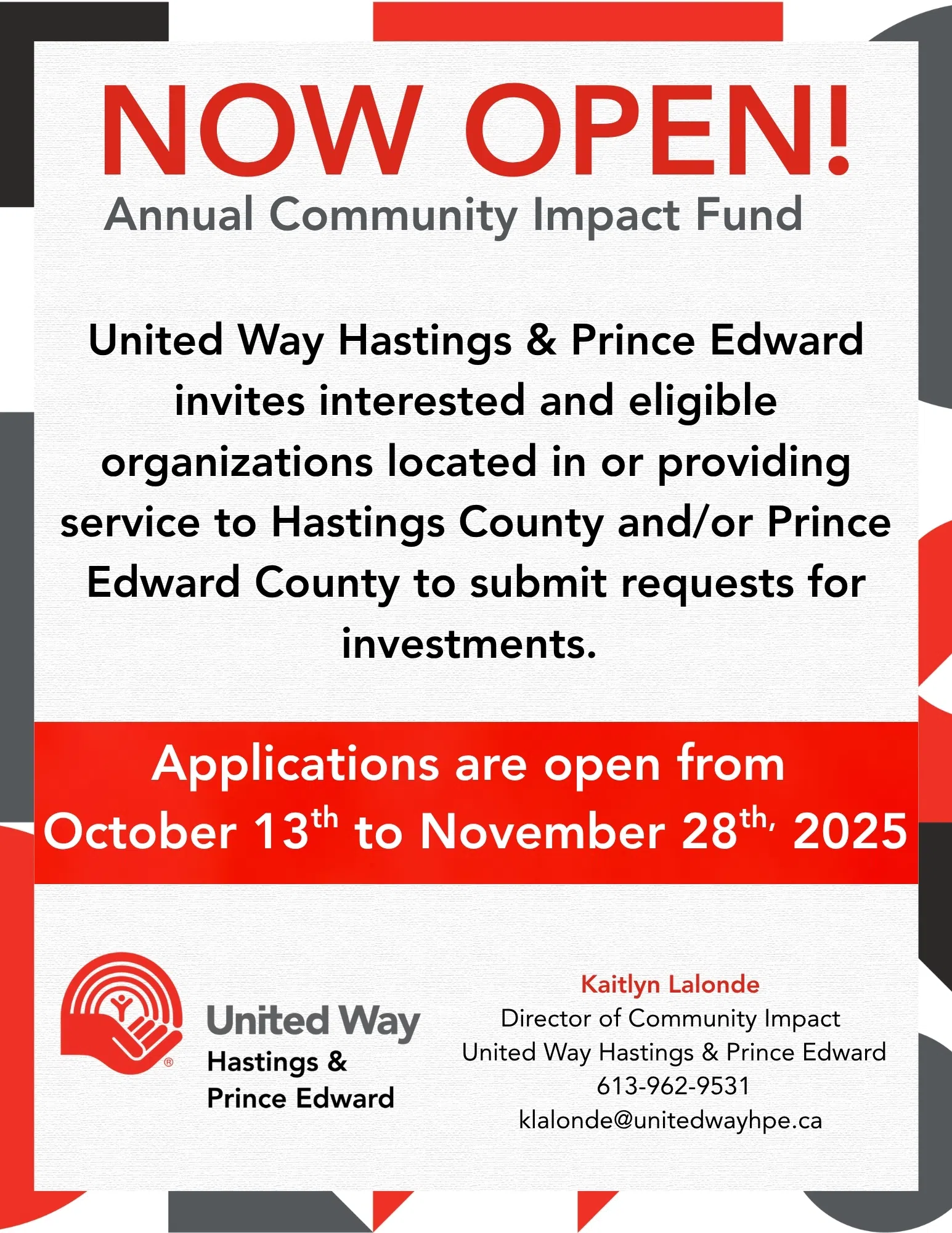 Applications for United Way funding now open