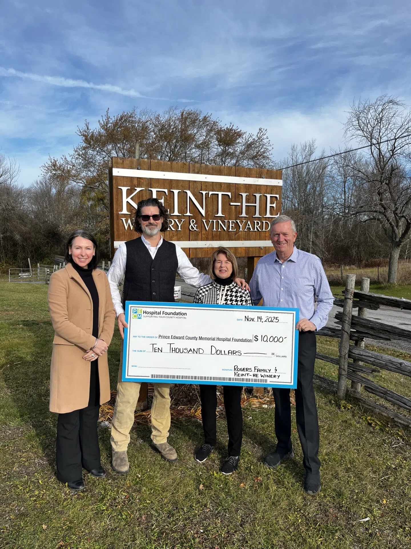 Local winery donates $10,000 to Prince Edward County Memorial Hospital Foundation