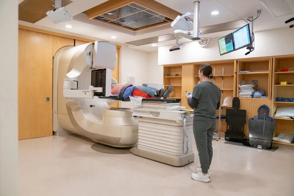 A hospital room where the cardiac radiation procedure is being performed.