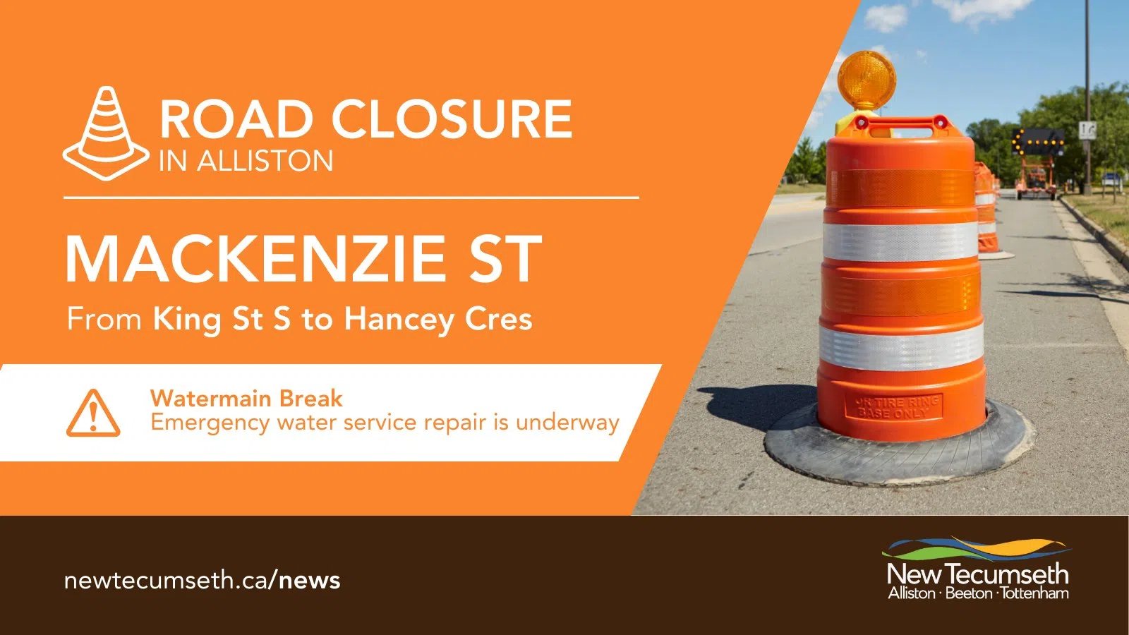 Mackenzie Street Closed After Watermain Break