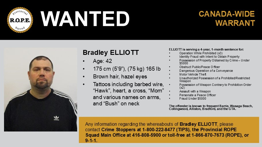 Man wanted on Canada-wide warrant might be in Alliston, Bradford or Barrie