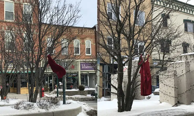 Red dresses adorn Orangeville municipal property; town says it'll remove them