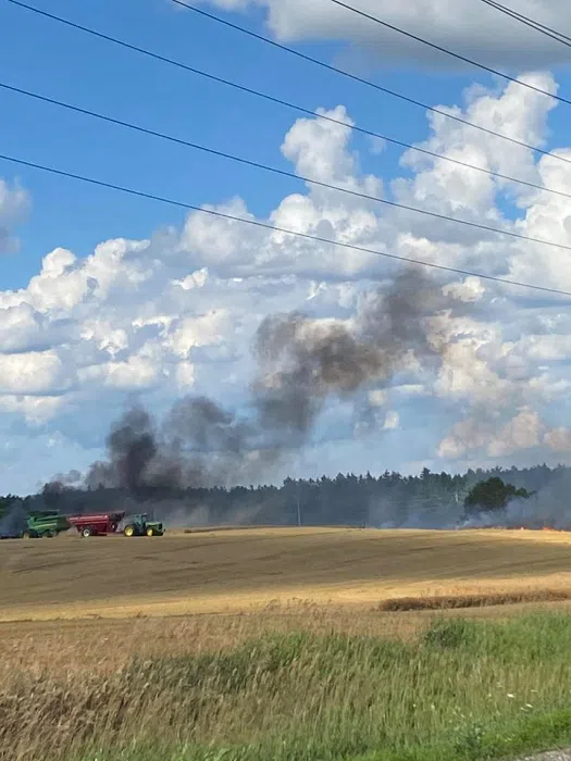 Orangeville and neighbouring fire crews doused combine caught on fire