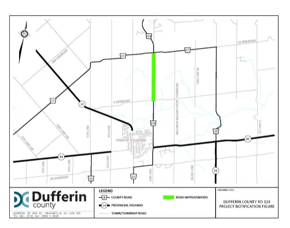 Lane restrictions on Dufferin Road 124 due to recycled asphalt paving