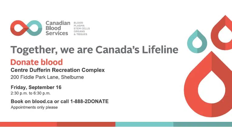 Canadian Blood Services Donation Drive Tommorrow in Shelburne