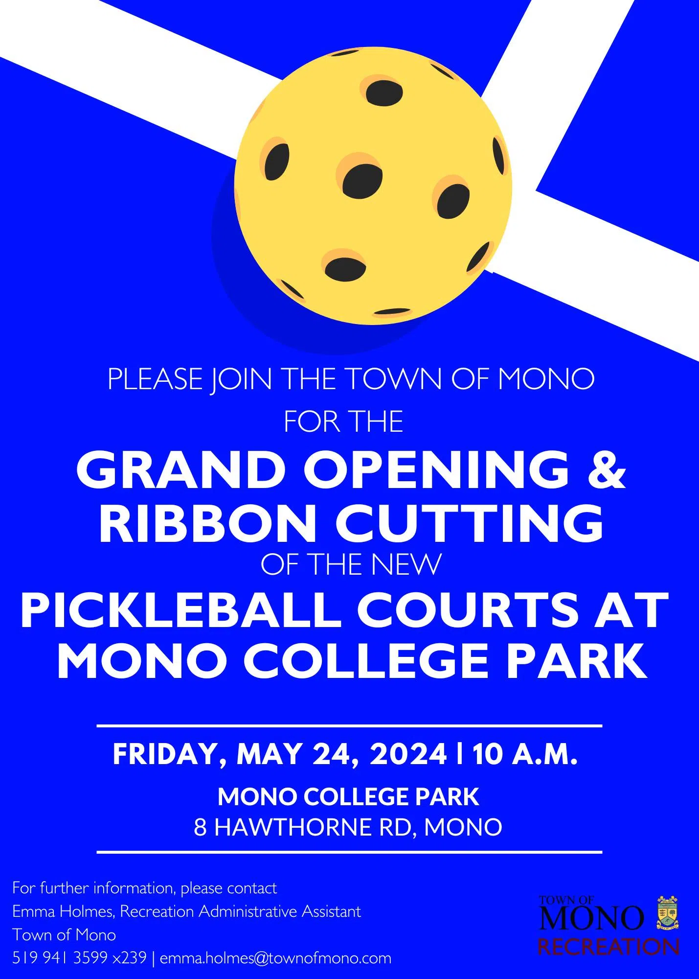 Pickleball & Tennis Courts Opening In Mono