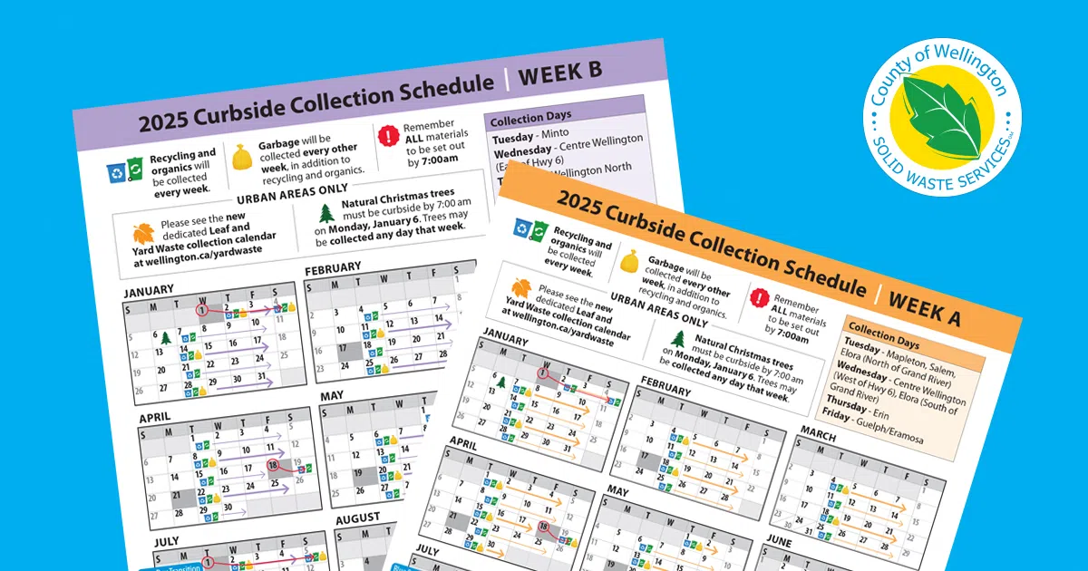 Wellington County 2025 Curbside Collection Schedule now available online