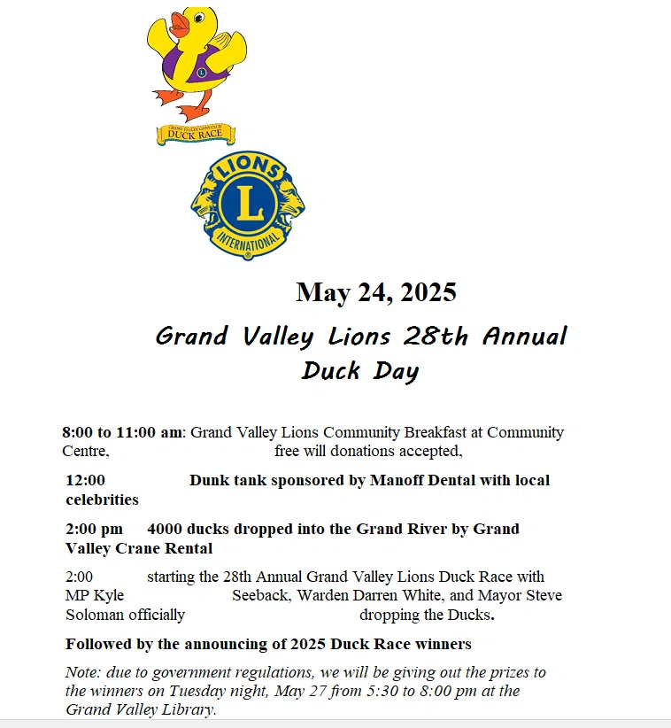 Grand Valley Duck Race set for Saturday, May 24th