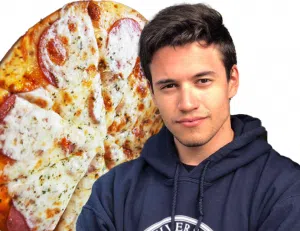 Image of Braden Worton next to a stock photo of Pizza