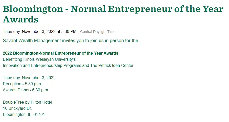 We're Inviting YOU! Bloomington - Normal Entrepreneur of the Year Awards